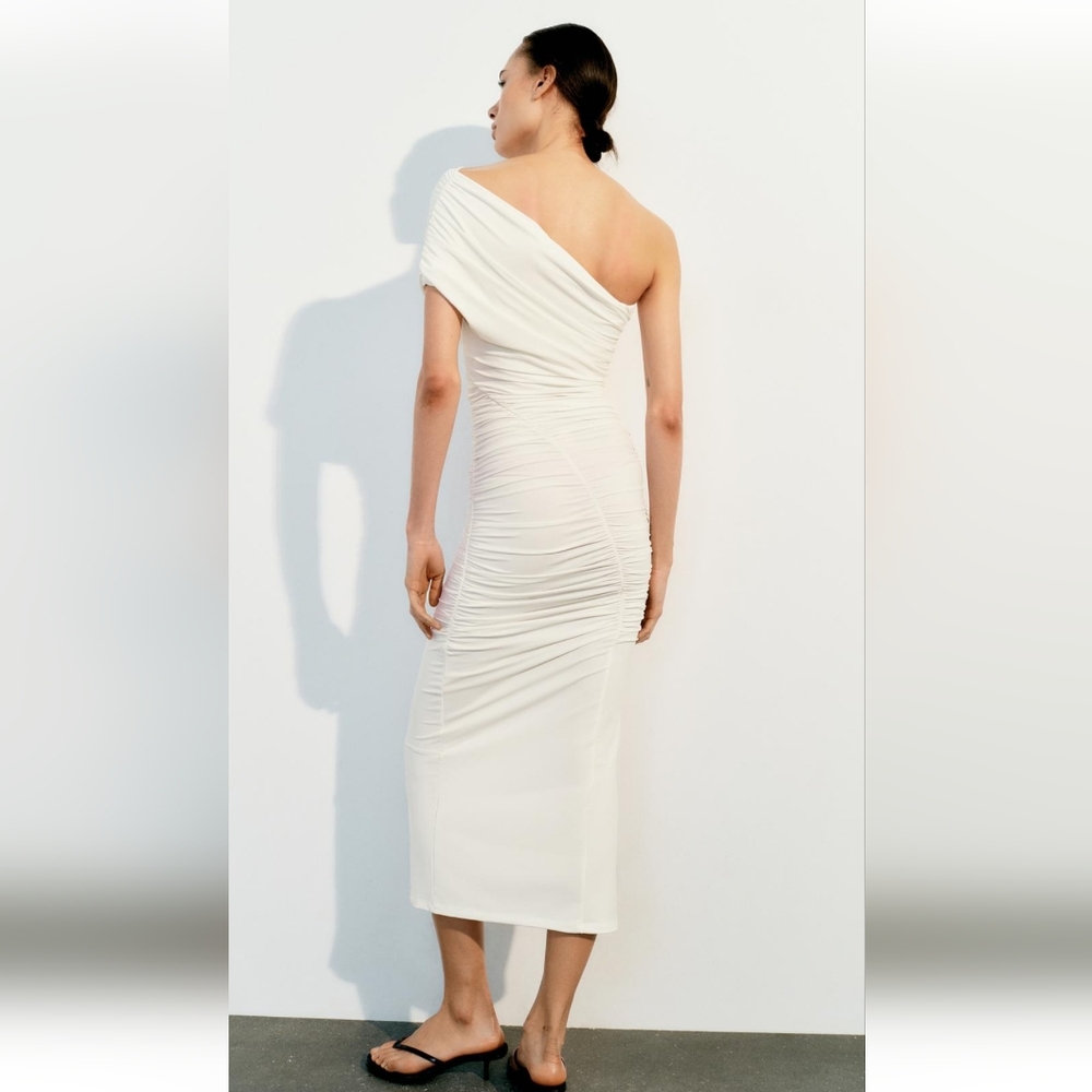 Zara White One-Shoulder Midi Dress - Picture 9 of 14